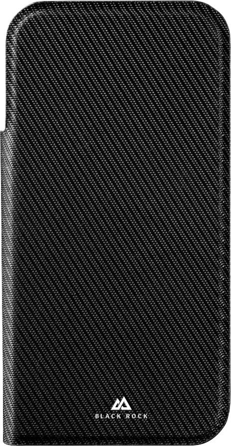 Črna teksturirana torbica za telefon s zaobljenimi vogali in logotipom Black Rock blizu dna.