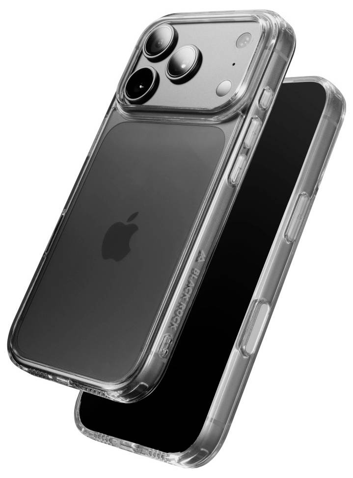 Dve prozorni zaščitni smučični ohišji za pametni telefon, prikazani na iPhone, ki poudarjata izrez zadnje kamere in tanko prozorno zasnovo.