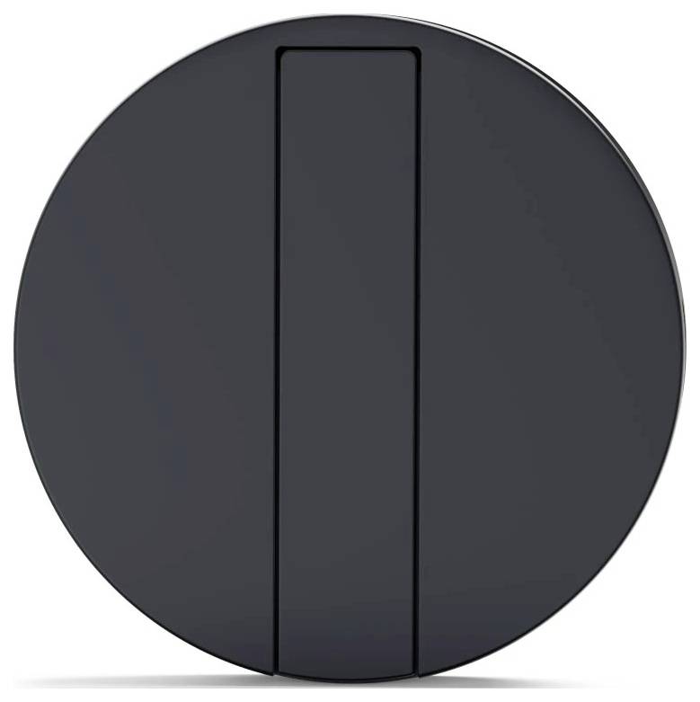 Temno siva okrogla prednja stran govornika ali naprave z ozkim navpičnim osrednjim panelom, prikazana na belem ozadju.