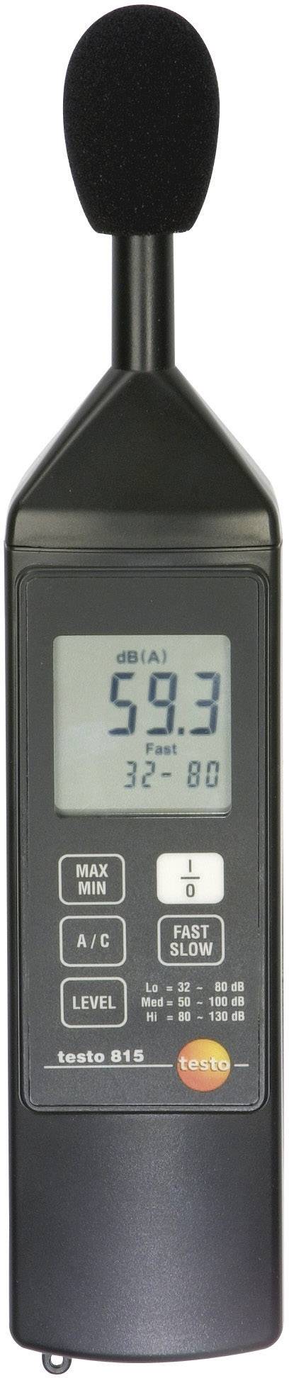 Merilnik jakosti zvoka z zaslonom prikazuje 59,3 dB. Tipke za A/C, Max/Min in raven. Mikrofon nameščen zgoraj.