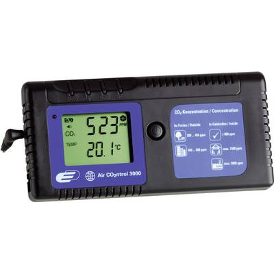 CO2 merilnik z digitalnim zaslonom prikazuje 523 PPM CO2 in temperaturo 20,1°C, primeren za nadzor notranjega zraka.