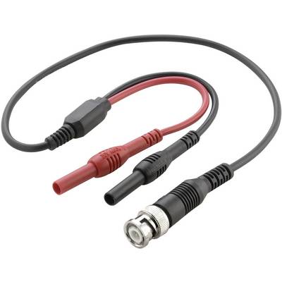BNC-kabel z dvema bananovskima vtičema v rdeči in črni barvi. Pogosto se uporablja za povezovanje merilnih naprav.