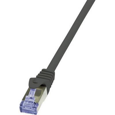 LogiLink CQ3013S RJ45 omrežni kabel, Patch kabel CAT 6a S/FTP 0.25 m črna ognjevaren, z zaščitnim zapornim zatičem 1 kos-0