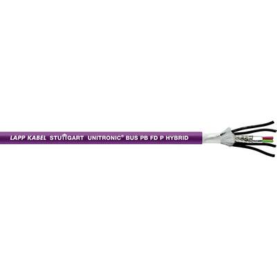 Vijolični kabel z napisom 'LAPP KABEL STUTTGART UNITRONIC BUS PB FD P HYBRID', na desni strani odprti konci z žicami.