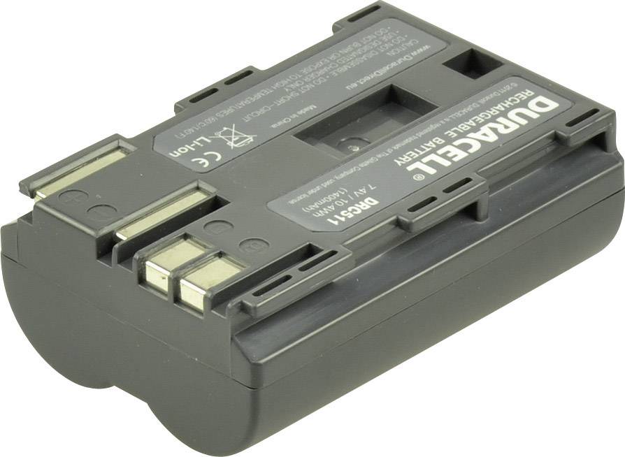 Črna baterija znamke Duracell s priključnimi kontakti, primerna za elektronske naprave.
