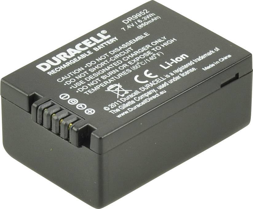 Polnilna litij-ionska baterija znamke Duracell, model DR9652, 7,4 V, 2600 mAh. Opozorilo: Ne razstavljati ali metati v ogenj.