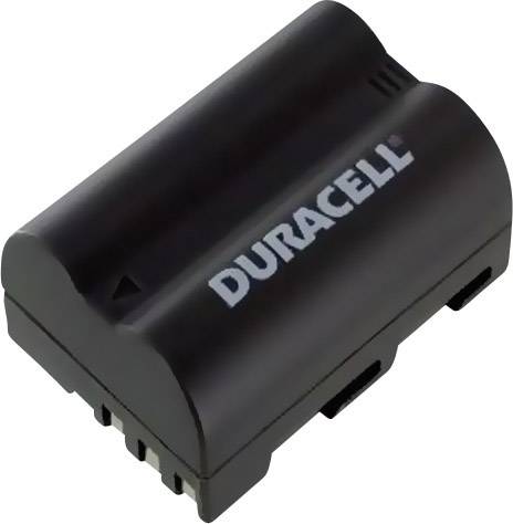 Črna Duracell baterija, pravokotne oblike z zaobljenimi robovi, prikazuje belo Duracell logotip.