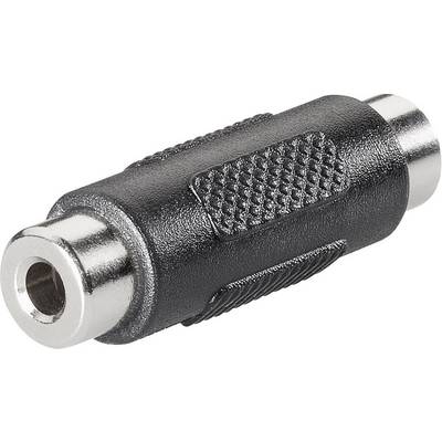 Črn avdio adapter z rebrasto ročico, kovinskimi konci, primeren za povezovanje avdio kablov.