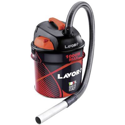 Črn in rdeč sesalec pepela z 1000W močjo in dolgim cevnim nastavkom. Z napisom 'Made in Italy'.