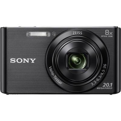 Digitalna kamera v črni barvi, označena z 'Sony', 'Zeiss', z 8-kratnim optičnim zoomom in 20,1 megapiksli.
