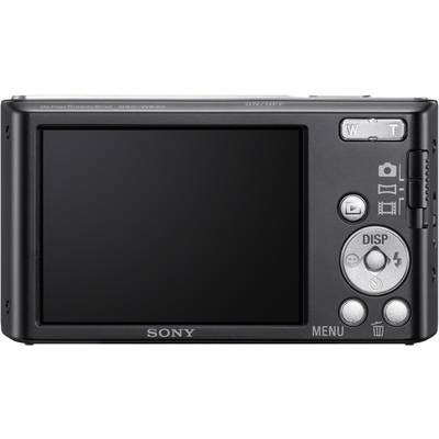 Črni digitalni fotoaparat znamke 'Sony' z velikim zaslonom na zadnji strani in več kontrolnimi tipkami.