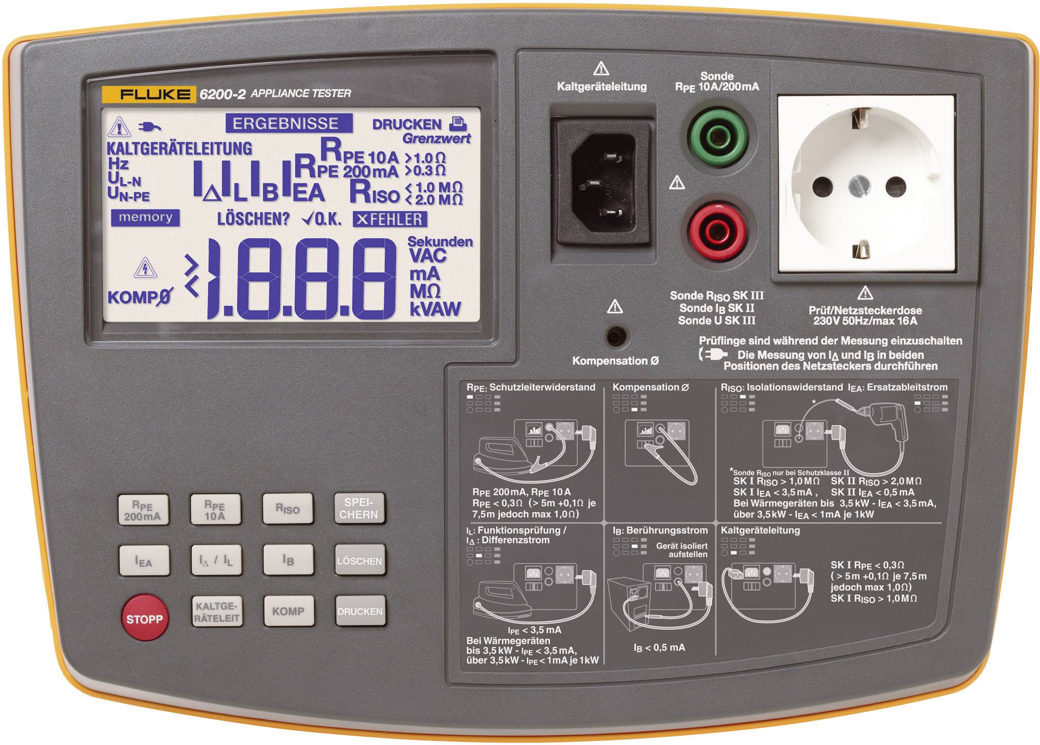 Fluke Fluke 6200-2 VDE tester naprav, EN61557-1: 1997 EN61557-2: 1997 EN615574: 1997 EN61557-6: 1997 DIN VDE0404-2-0