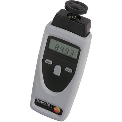 Digitalna ročna naprava z zaslonom prikazuje '84,93'; model 'testo 470', verjetno tahometer za merjenje vrtljajev.