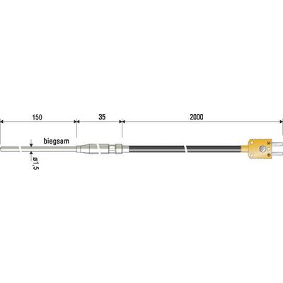 'Gibljiv kabelski adapter: Skupna dolžina 2000 mm, gibljiv odsek 150 mm.'