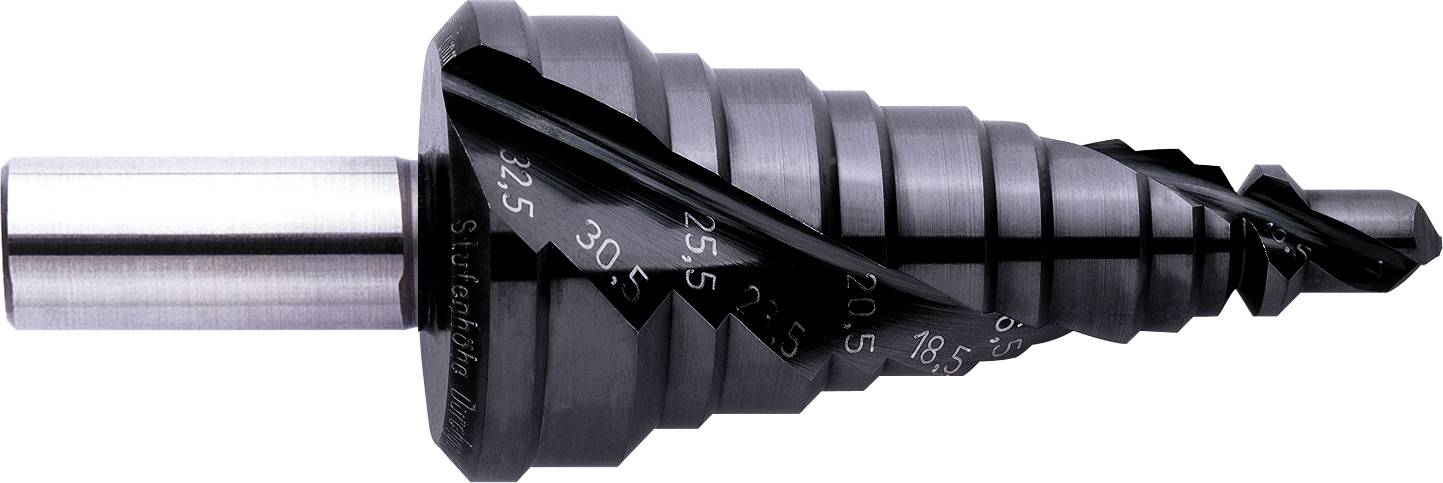 HSS Stopničasti sveder 7 - 38.5 mm, 7 - 40.5 mm, M12 - M40 TiN Exact 05314 skupna dolžina 110 mm cilindrična gred 1 kos-0