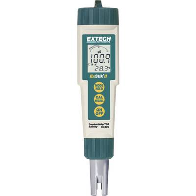 Prenosni merilni instrument 'ExStik II' podjetja Extech z zaslonom za prikaz pH-vrednosti in temperature v stopinjah Celzija.