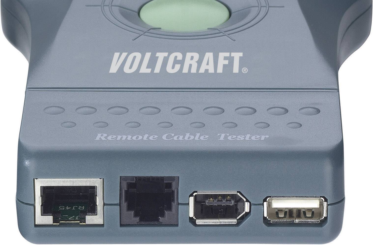 Volcraft-jev 'Oddaljeni tester kablov' s štirimi različnimi priključki na sprednji strani.
