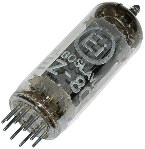 Elektronska cev z osmimi priključki in napisom 'Ei YU 9-64 6Z1P-EB'.