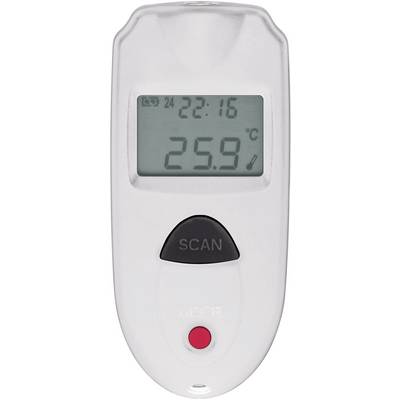 Digitalni termometer z LCD-zaslonom prikazuje '25,9°C'. Ima tipki za 'Scan' in 'Mode' ter prikazuje čas '23:16'.