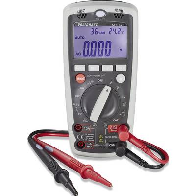 Elektronski multimeter z digitalno prikazovalniko, stikalom za merilne načine ter rdečimi in črnimi merilnimi vodniki, ki se uporablja za merjenje napetosti.