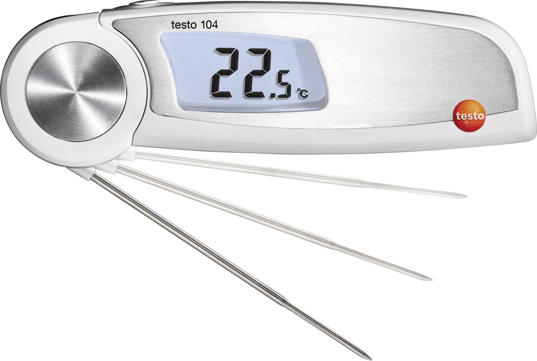 Digitalni termometer z zložljivo merilno sondo, ki prikazuje 22,5°C. Idealen za preverjanje temperature živil.