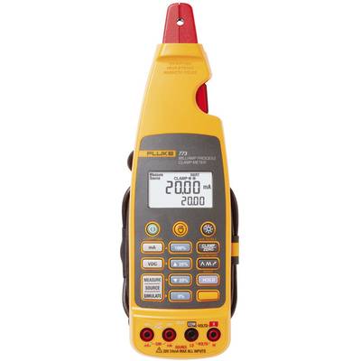 Rumeno digitalno multimeter s klešči z zaslonom, ki prikazuje '20,00 mA'. Tipke za izbiro meritev in funkcij.