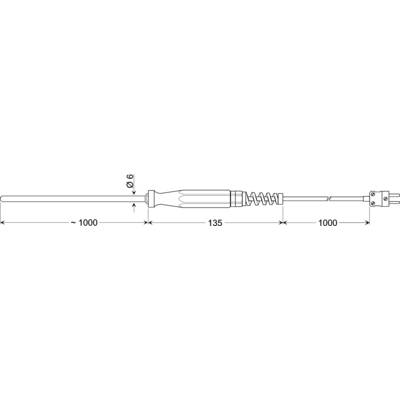 Diagram kabelsko povezanega senzorja z ročajem, prikazuje dimenzije 1000 mm levo, 135 mm ročaj, 1000 mm desno.
