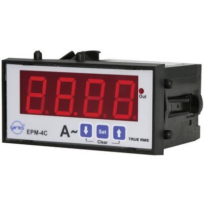 Digitalni amperometer z rdečo LED-prikazovalnikom, prikazuje 0,000 A. Tipke naprave: 'Set', 'Clear'. Označen z 'EPM-4C', 'TRUE RMS'.