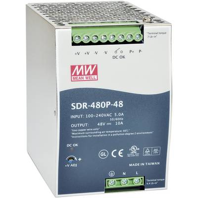 Napajalnik za namestitev na vodila (DIN letev) Mean Well SDR-480P-48 48 V/DC 10 A 480 W 1 x-0