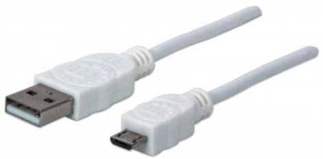 Manhattan USB kabel USB 2.0 USB-A vtič, USB-mikro-B vtič 1.00 m bela UL-certificirano 323987-3