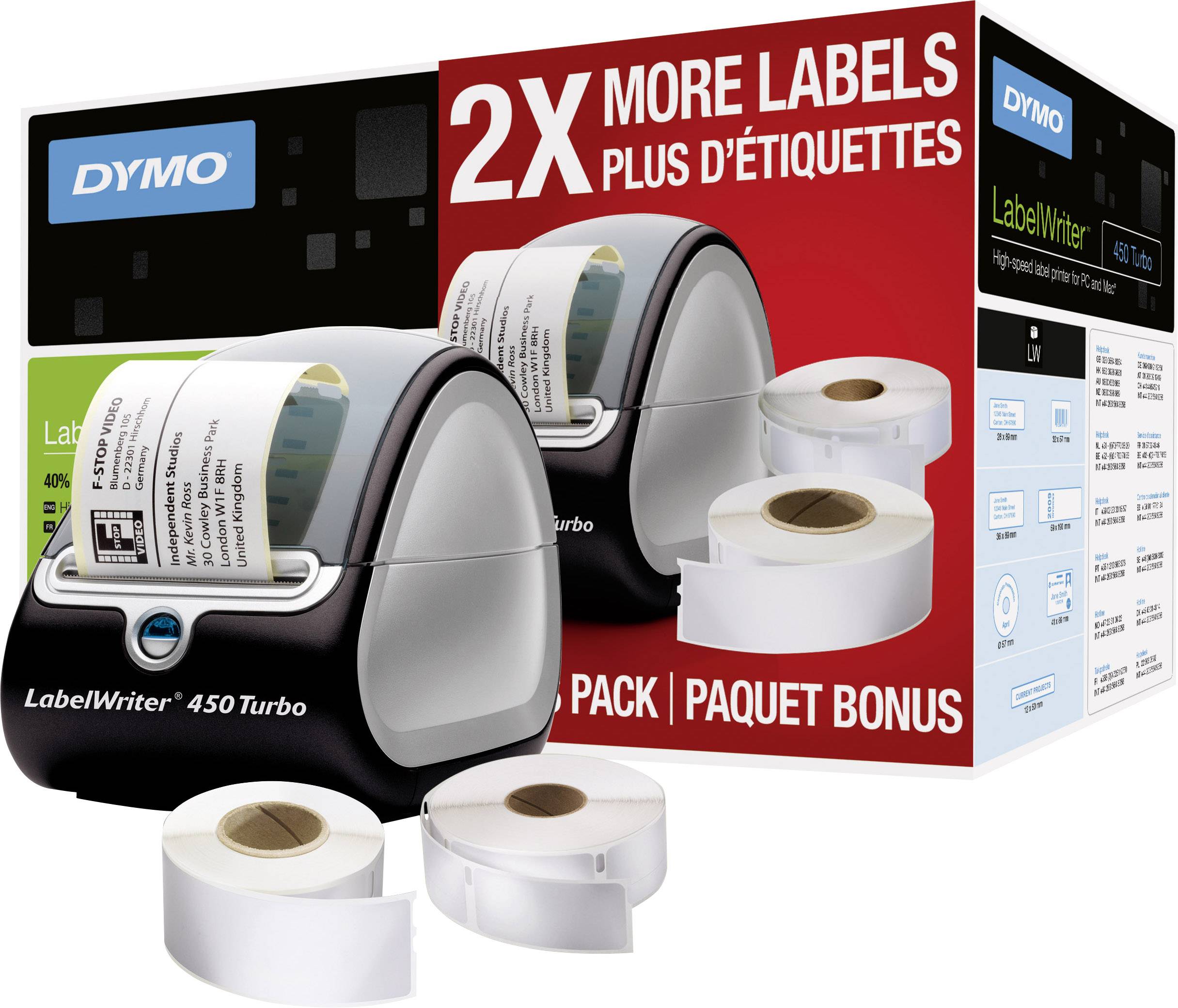 DYMO LabelWriter 450 Turbo Binle vklj 2 roli etiket Thermodirekt 300 x 600 dpi širina etiket (maks.): 56 mm USB