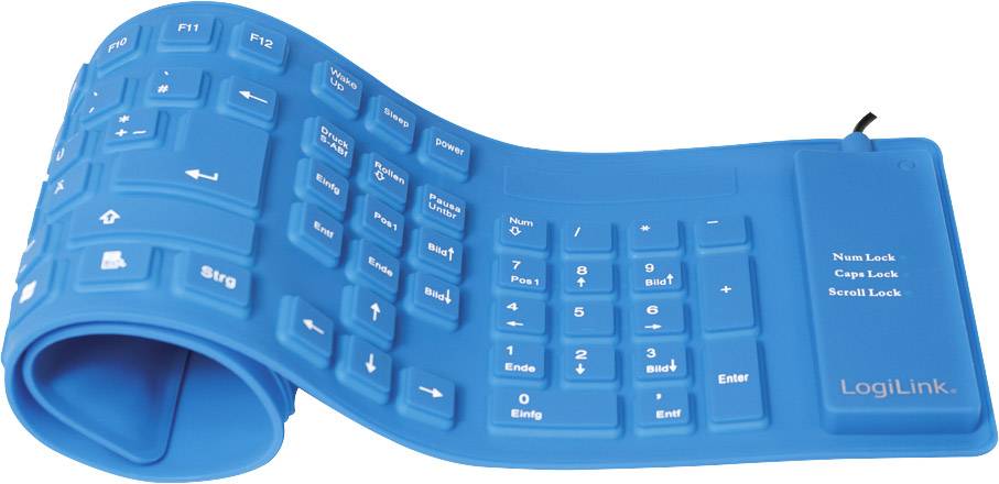 LogiLink ID0035A USB tipkovnica nemčija, qwertz modra zložljiva, odporen proti škropljenju vode, neprepusten za prah