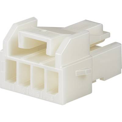 Bel pravokoten plastični vtikač s štirimi odprtinami, primeren za električne ali elektronske povezave.