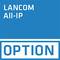 Logotip 'LANCOM All-IP Option' na modri podlagi.
