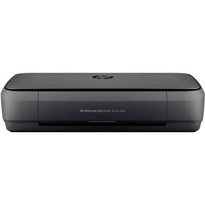Prenosni mobilni tiskalnik HP OfficeJet 250 v črni barvi, primeren za tiskanje, skeniranje in kopiranje.
