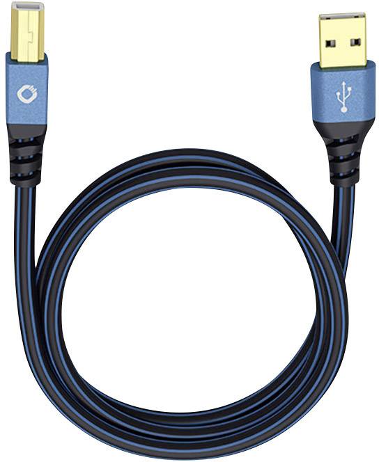 USB 2.0 [1x moški konektor USB 2.0 tipa A - 1x moški konektor USB 2.0 tipa B] 0.50 m modra pozlačeni konektorji Oehlbach USB Plus B