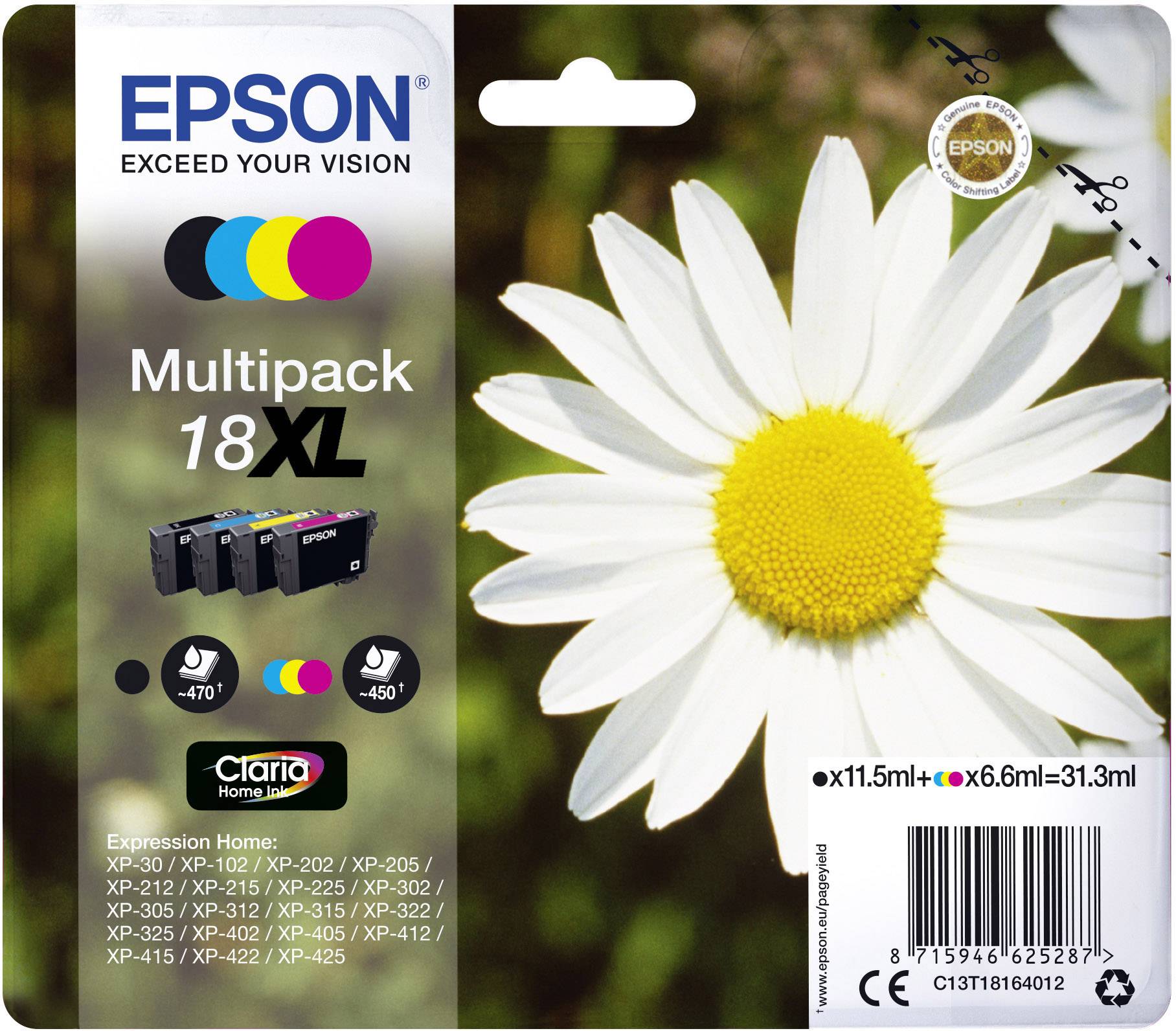 Epson črnilo T1816 18XL original kombinirano pakiranje črna, cianova, magenta, rumena C13T18164012