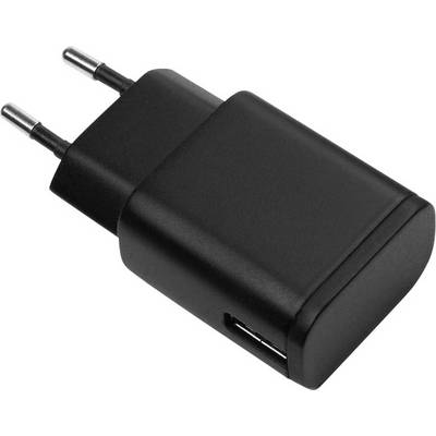Črni USB polnilec z evropskim vtičem, pogled s strani.