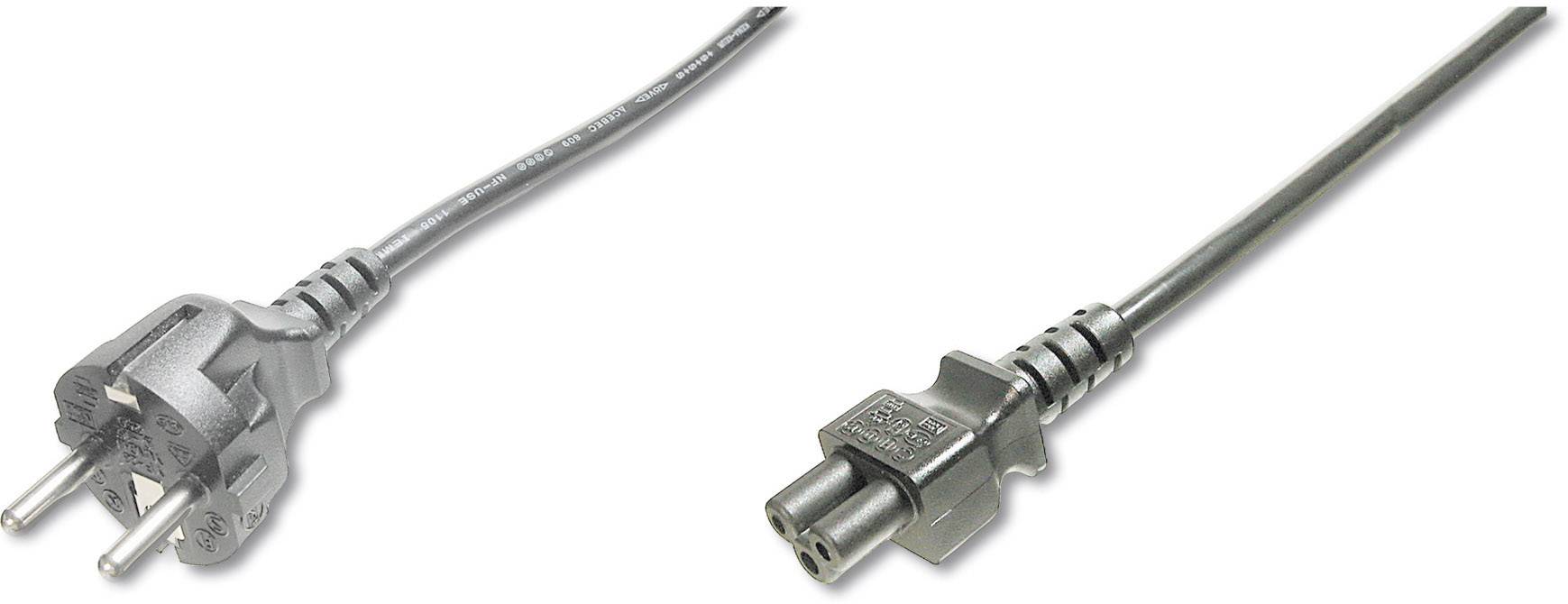Omrežni kabel z evropskim vtičem na eni strani in tripolnim IEC vtičem na drugi strani.