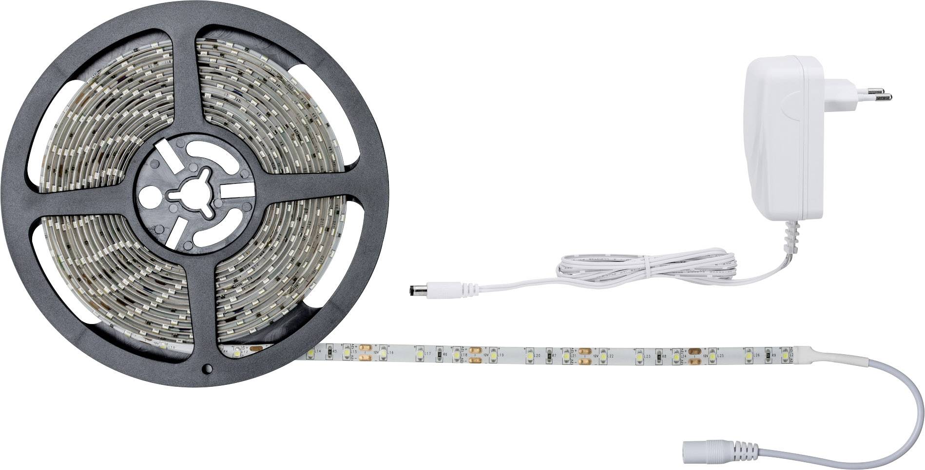 LED-svetlobni trak z vtičnim adapterjem, razvit del prikazuje LED-diode. Primeren za osvetlitev, preprosta namestitev.