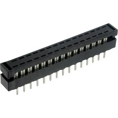 Črn, pravokoten elektronski priključek z dvema vrstama kovinskih sponk. Primeren za povezovanje elektronskih komponent.