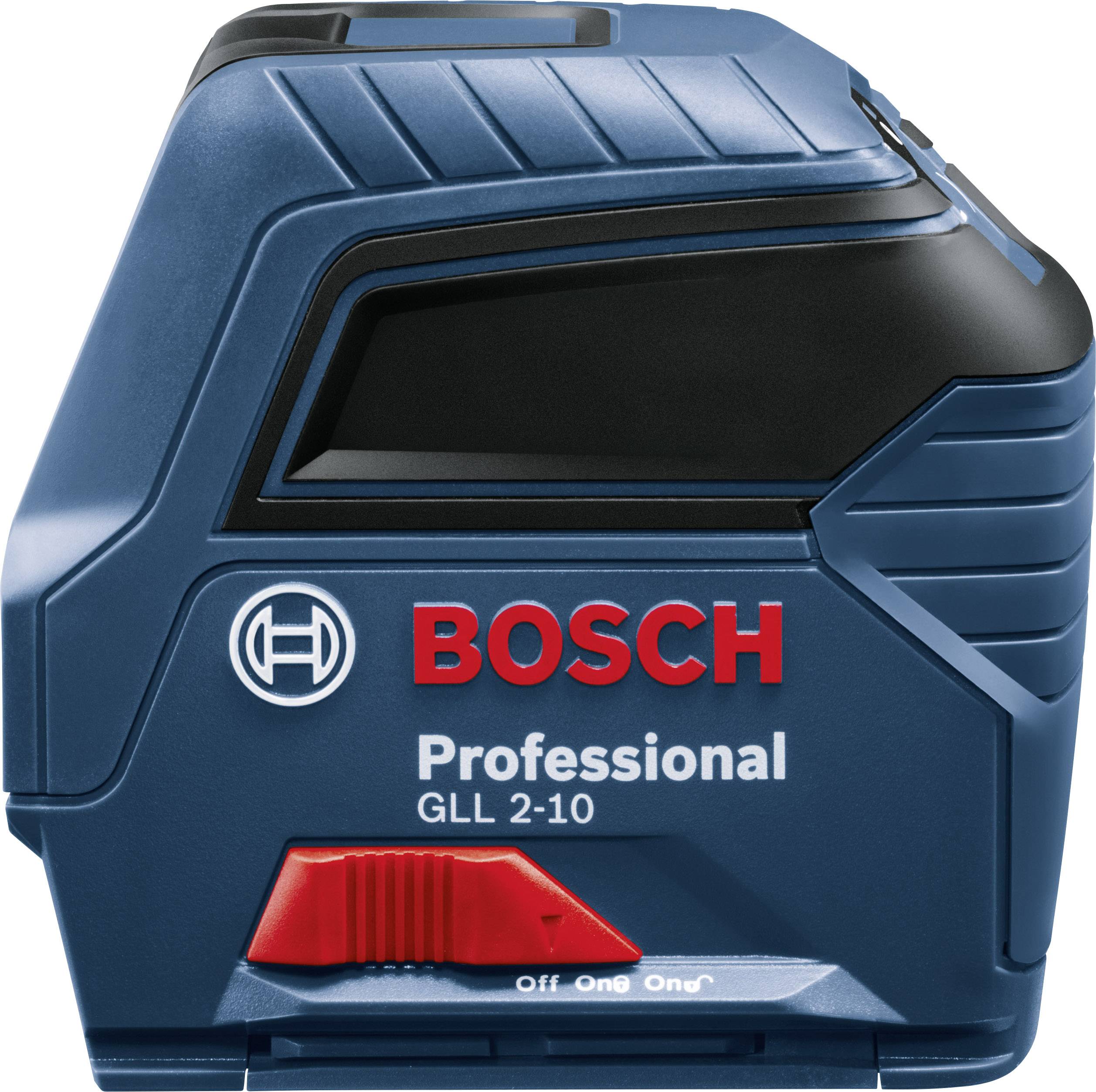 Laserski merilnik razdalje v kompaktni obliki z napisom 'BOSCH Professional GLL 2-10', primeren za natančne meritve.