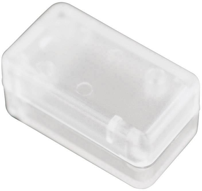 Prozoren pravokoten plastičen kontejner z zaobljenimi robovi. Videti je, da je prazen.