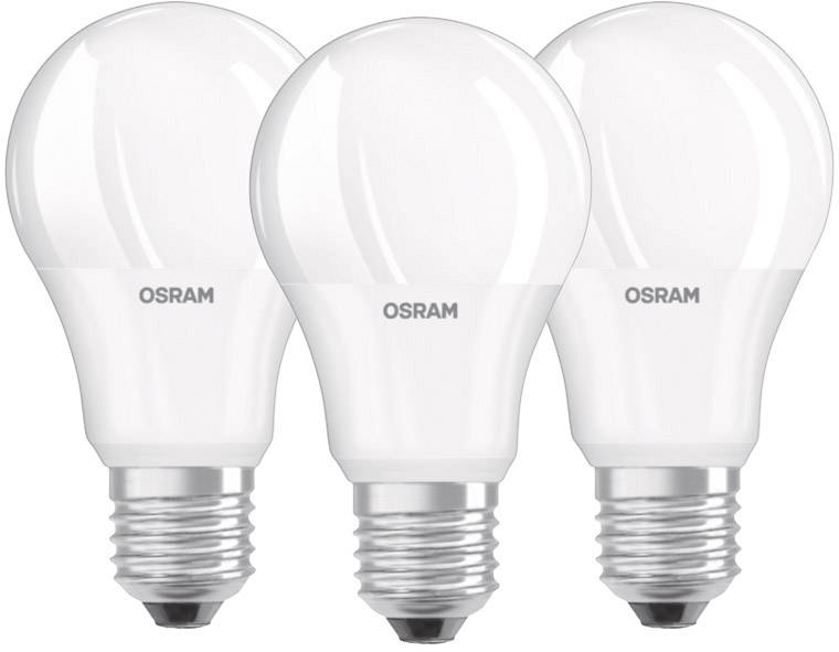 Tri bele LED-žarnice z E27 podnožjem, znamke OSRAM.
