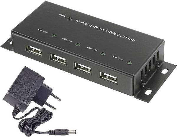 Renkforce RF-4830984 USB-Hub 4 vrata USB-A USB 2.0 480 MBit/s kovinsko ohišje, za montažo na steno črna RF-4830984