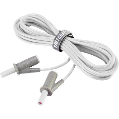 Sivo povezovalno kabel z dvema vtičema in napisom 'Voltcraft'. Je zvit in vsebuje kabelsko vezico z enakim besedilom.