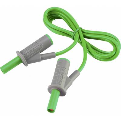 Zeleni kabel z dvema priključkoma, oba opremljena z napisom 'VOLCRAFT', namenjen elektronskim povezavam.
