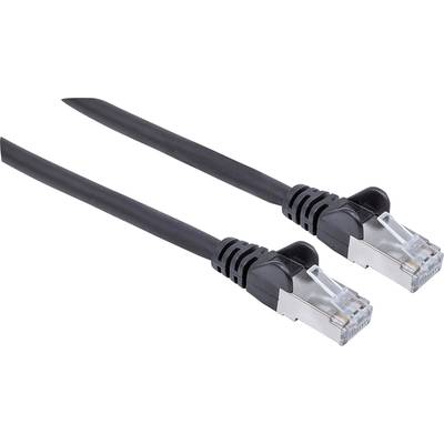 Dva črna eternet kabla z RJ45 vtikači na beli podlagi, značilna za omrežne povezave.