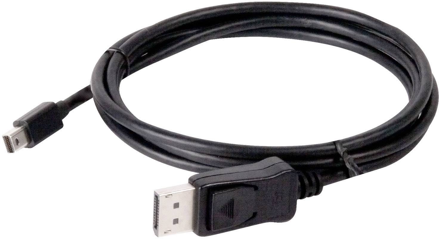 Črn kabel z mini DisplayPort vtičem na eni strani in DisplayPort vtičem na drugi strani, primeren za monitorje.