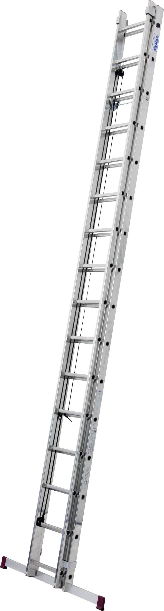 Aluminijasta lestev z podaljšljivim delom, stoječa pokončno, primerna za dela na veliki višini.